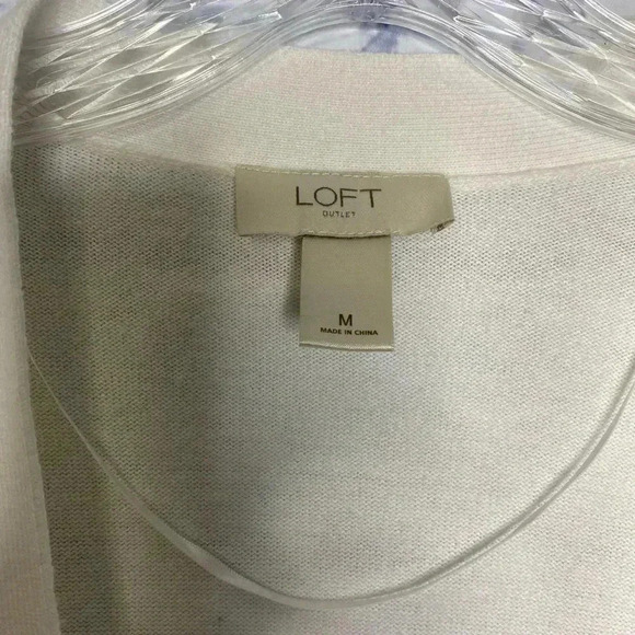 Ann Taylor Loft White Ribbed Open Cardigan Sweater - Picture 4 of 6